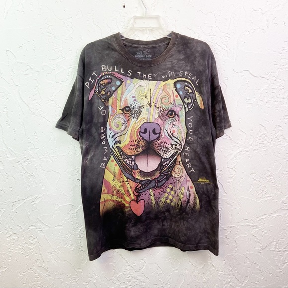 The Mountain Tops - The Mountain Grey Tie Dye Pitbull Dog Graphic T-Shirt Size Large